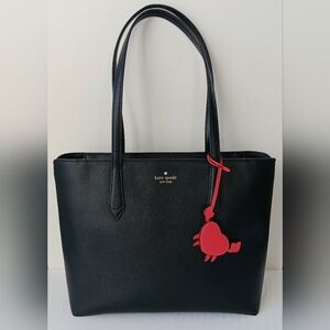 Kate Spade Marlee Tote Saffiano Black with Red Crab charm